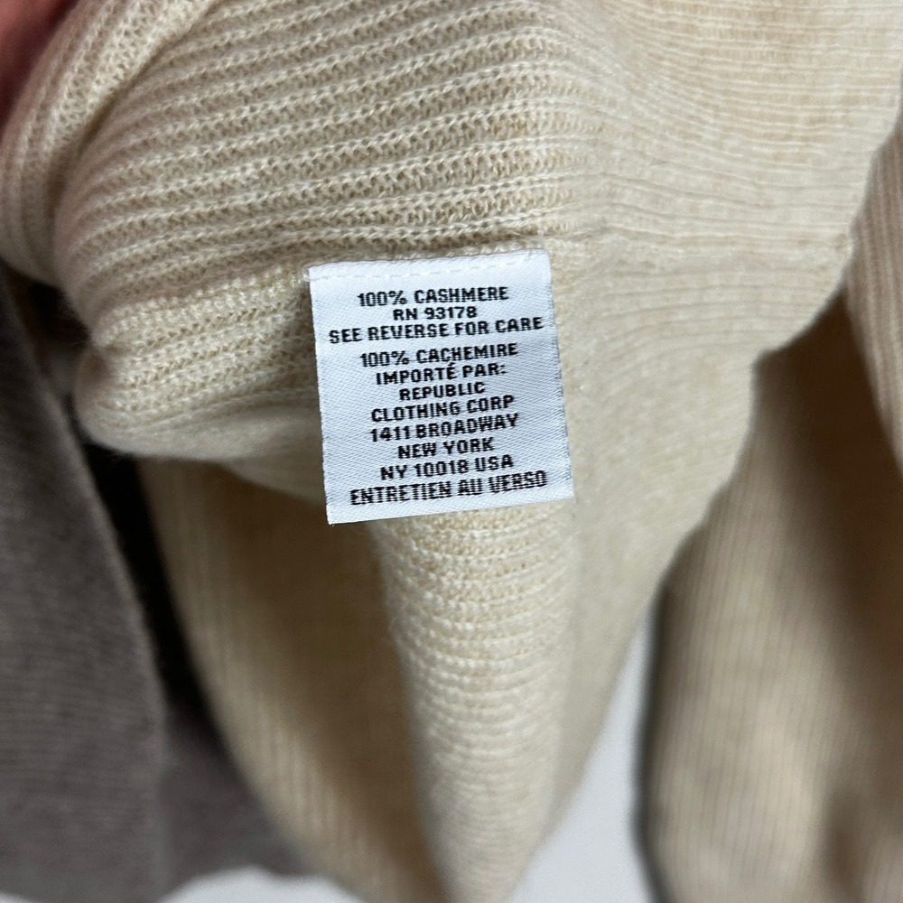 Magaschoni 100% Cashmere V-Neck Colorblock Sweater Knit Womens Sz XL Grey Beige - Picture 4 of 11